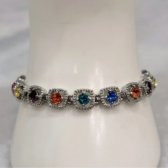 SWAROVSKI Multicolor Crystal Silver Link Bracelet - Picture 4 of 15
